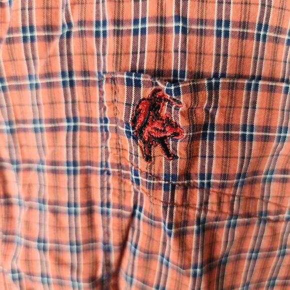 Wrangler PBR Plaid Western Shirt Mens Size 4X Red Rodeo Bull Riding - Picture 2 of 5